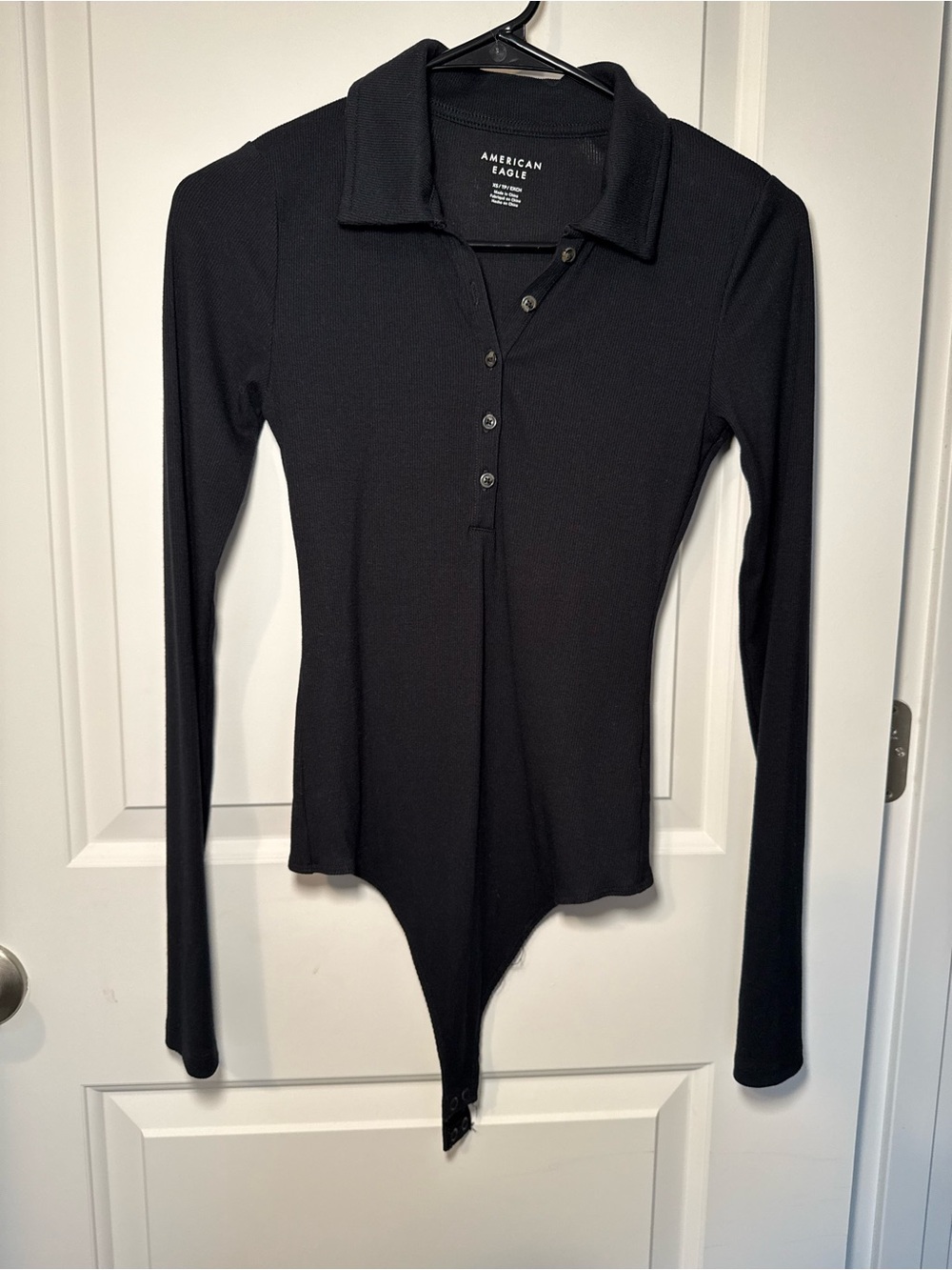 American Eagle Outfitters Black Long-Sleeve Polo Snap Bodysuit